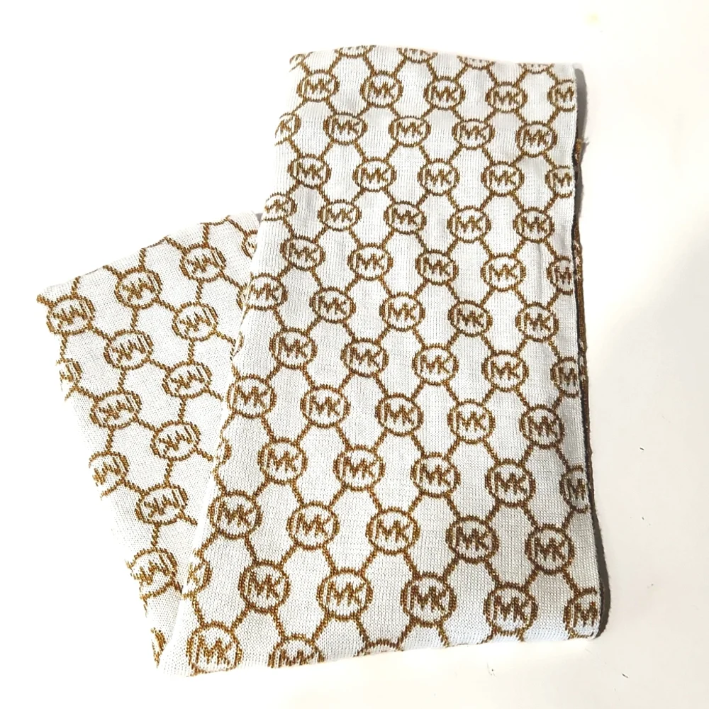NEW Michael Kors Gold Metallic Signature Logo Infinity Scarf Wrap